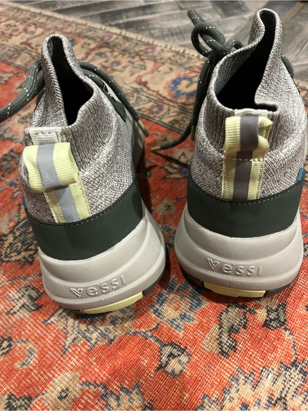 Vessi Grey Knit Ankle Boots with Olive and Lime Accents - Picture 6 of 14